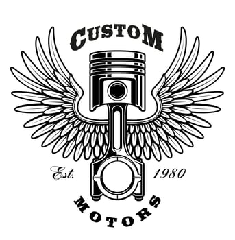 Vintage piston with wings on white background vector