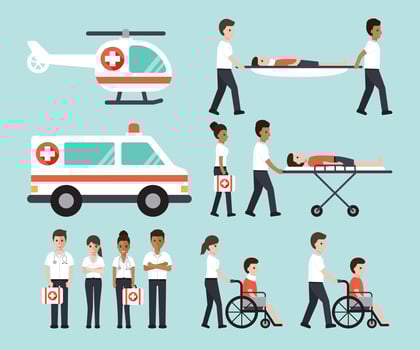 Group of doctors, nurses, paramedics and medical staff. vector