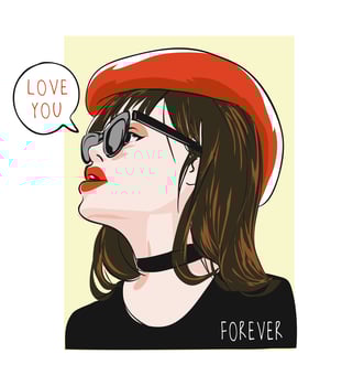 love you forever with girl in red hat illustration vector