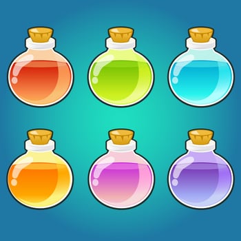 Bottles of magic potions set vector