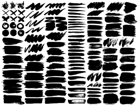 Big set of brush strokes, Black ink grunge brush strokes. Vector illustration.	