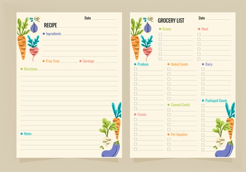 Vector Recipe and Grocery List Templates