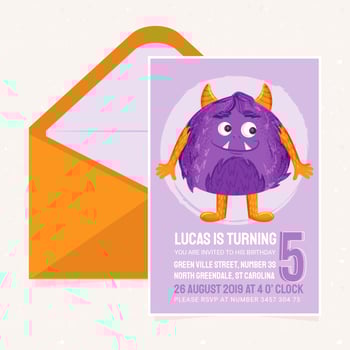 Vector Cute Monster Birthday Party Invitation