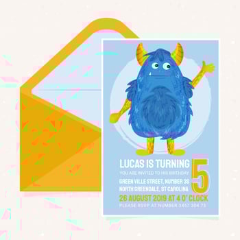Vector Cute Monster Birthday Party Invitation