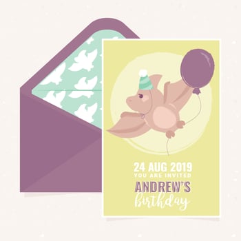 Vector Cute Dino Birthday Party Invitation Template