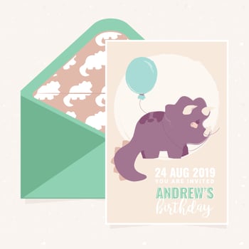 Vector Cute Dino Birthday Party Invitation Template