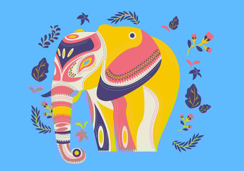 Decorative Etnic Pattern On Painted Elephant Vector