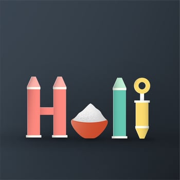 Happy Holi, Festival of Colors. Template element design for template, banner, poster, greeting card. Vector illustration in paper cut, craft, origami type with flat lay style.
