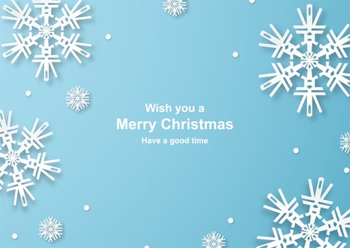 Christmas decoration on blue background in paper cut and craft with snowflake.  vector