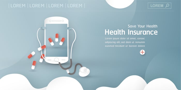 Vector illustration in concept of health insurance. Template element design is on pastel blue background for cover, web banner, poster, slide presentation. Art Craft for kid in 3D paper cut style.