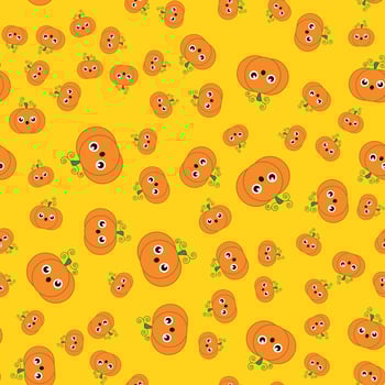 Seamless cute pumpkin in Halloween day with yellow background. Holiday and Culture concept. Wallpaper theme. vector