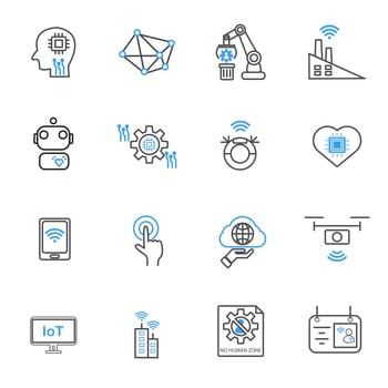 Internet of things and Automation robotic icons. Technology and Futuristic concept. Illustration vector collection set. Sign and Symbol theme.