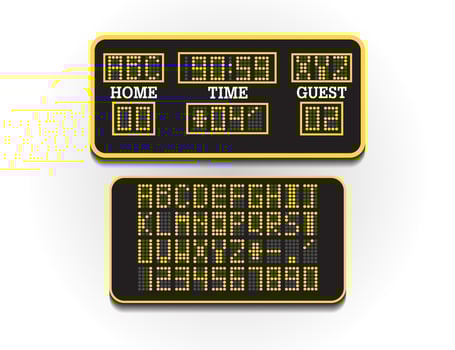 Digital score board for sport information. Illustration vector. Scoreboard of football or soccer. Large digital billboard of stadium concept. vector