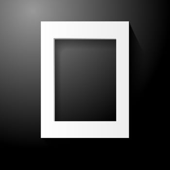 White wooden photo frame on black background. Home decoration and interior concept. Vector illustration