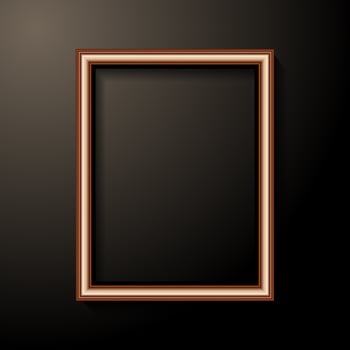 Golden photo frame template. Home decoration and interior concept. Black light background vector