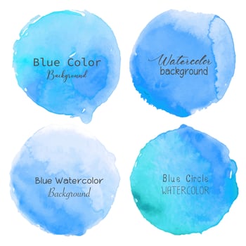 Blue watercolor circle set on white background. Vector illustration.