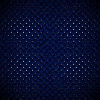 Abstract luxury blue geometric squares pattern design with golden dots on dark background. vector