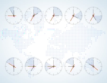 Image of a wall clock on a background map  vector