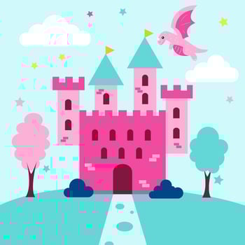 Cute Princess Scene Castle And Dragon vector