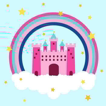 Castle Princess Over Clouds With Rainbow And Stars vector