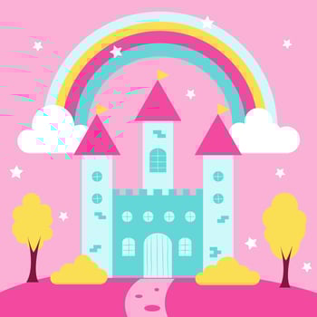 Cute Princess Castle With Rainbow And Landscape vector