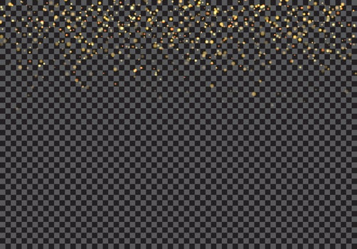 Gold falling glitter particles effect on transparent background. vector