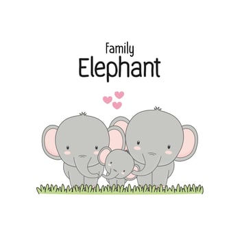 Elephant Family Father Mother and baby. Vector illustration.