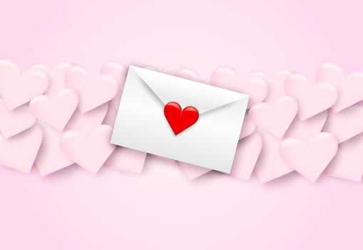 Happy Valentine day background . love letters, white envelope and red heart on pink background, paper art style . Vector. vector
