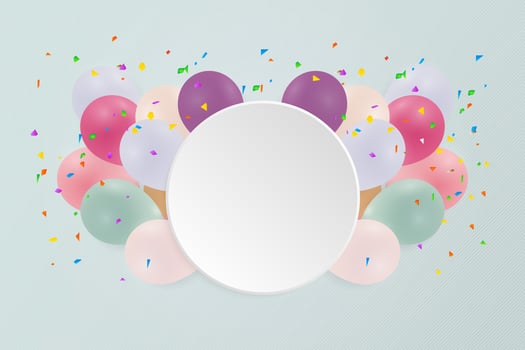 Happy birthday card with pastel colorful balloons. Vector illustration. copy space.