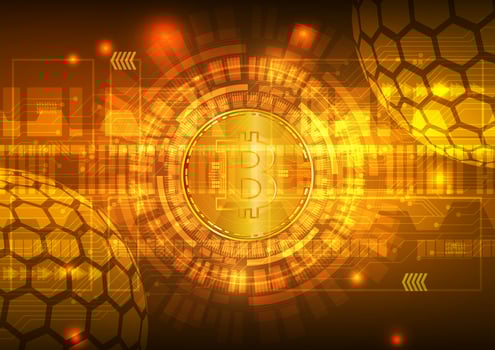 Bitcoin Digital Currency with Circuit Abstract Vector Background for Technology Business and Online Marketing Concept