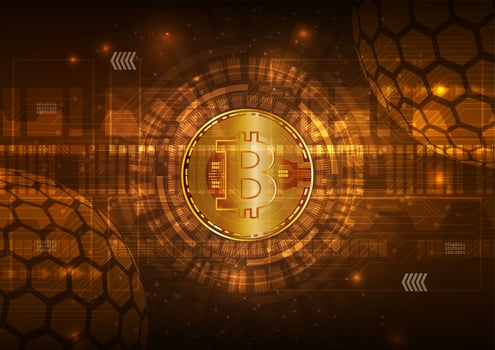 Bitcoin digital currency with circuit abstract vector background for technology, business and online marketing
