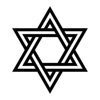Jewish Star of David Six Pointed Star in black with Interlocking Style vector icon