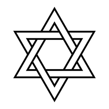 Jewish Star of David Six Pointed Star in black with Interlocking Style vector icon