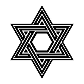 Jewish Star of David Six Pointed Star in black with Interlocking Style vector icon