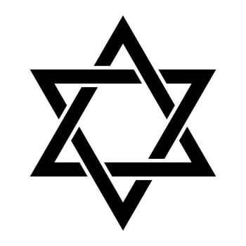 Jewish Star of David Six Pointed Star in black with Interlocking Style vector icon