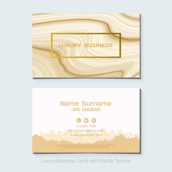 Luxury business cards vector template, Banner and cover with marble texture and golden foil details on white background.