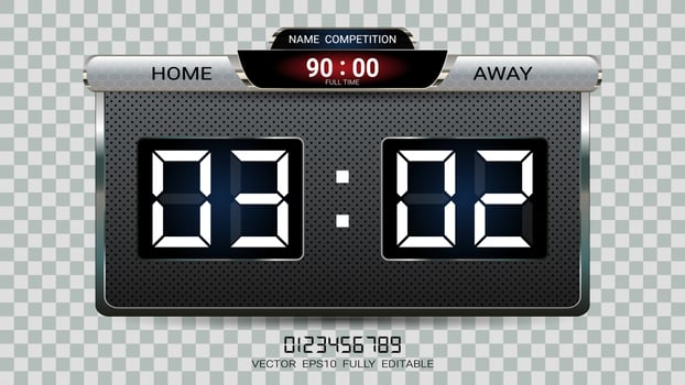 Digital timing scoreboard, Football match team A vs team B, Strategy broadcast graphic template. vector