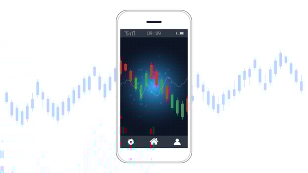 Mobile stock trading concept with candlestick and financial graph charts on screen. vector