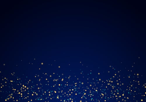 Abstract falling golden glitter lights texture on a dark blue background with lighting. vector
