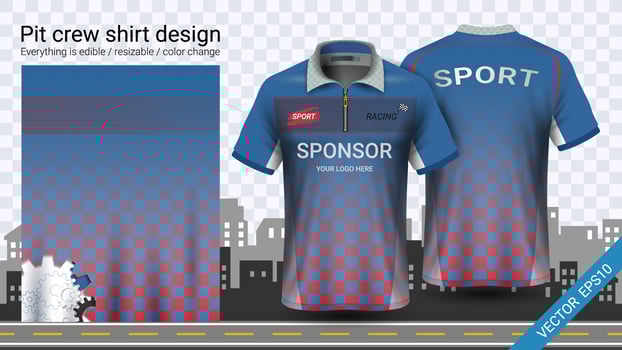 Racing t-shirt with zipper, Sport apparel mockup template. vector