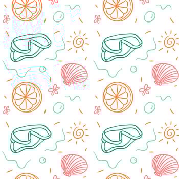 Doodle Summer Pattern With Coral, Orange And Sun vector