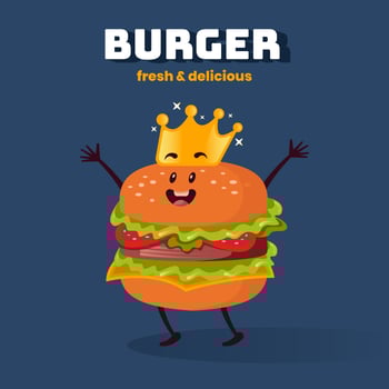 Cute King Cartoon Hamburger Kawaii Characters Illustration vector