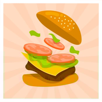 Flat Burger Splash Summer Food Vector Illustration