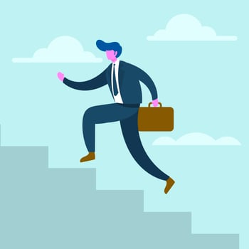 Flat Businessman Walk On Stairs Corporate Goal Vector Illustration