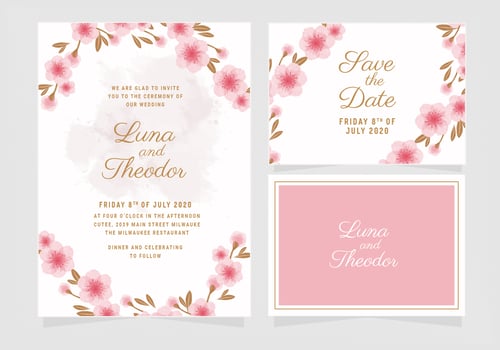 Vector Floral Wedding Invitation Template