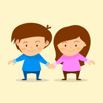 Flat Couple Children Character Set Vector Illustration