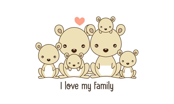 Kangaroo Family Father Mother and Newborn Baby. vector