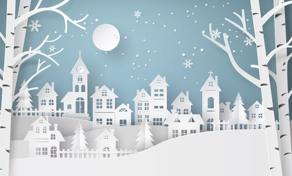 Winter Snow Urban Countryside Landscape City Village with ful lmoon vector