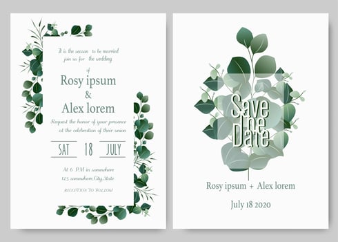 Greenery Wedding Invitation ,Template Eucalyptus  Wedding Invitation. vector