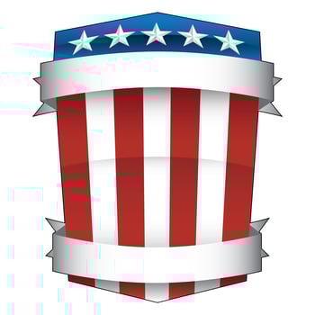 Patriotic Red, White and Blue, Stars and Stripes, American Pride Shield with Banners Isolated Vector Illustration